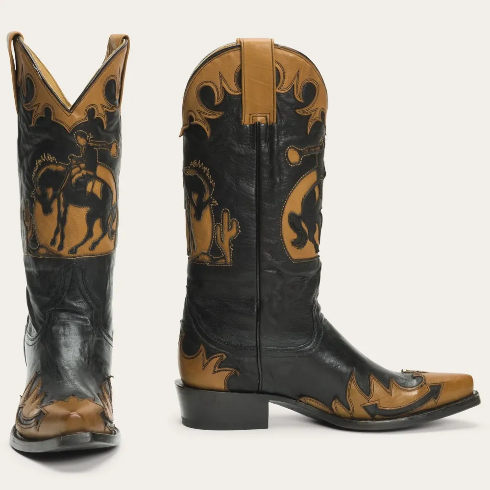 Stetson Faye Cowgirl Horse Underlay Leather Boot Black