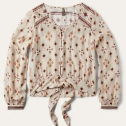 Stetson Gaucho Print Herringbone Blouse White Clearance