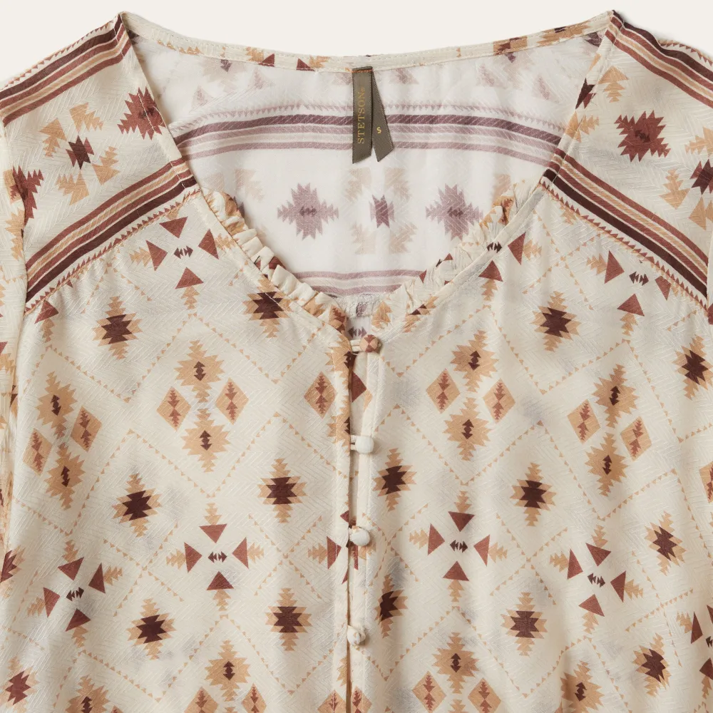 Stetson Gaucho Print Herringbone Blouse White Clearance