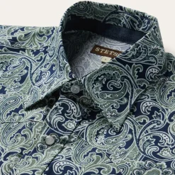 Stetson Greenspring Paisley Print Western Shirt Blue Clearance
