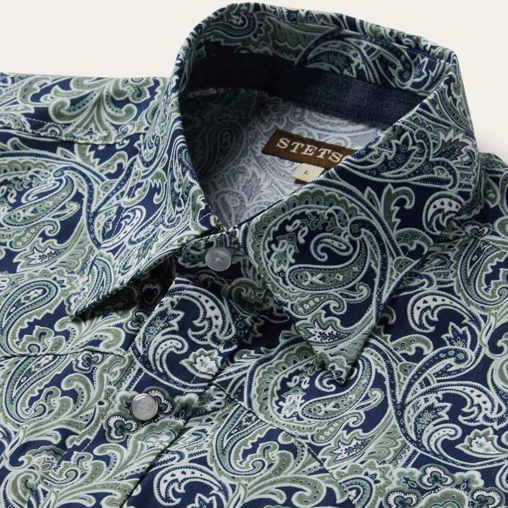 Stetson Greenspring Paisley Print Western Shirt Blue Clearance