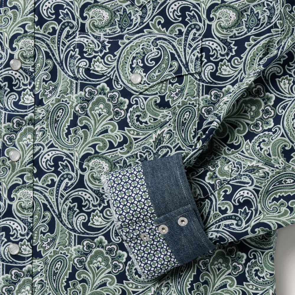 Stetson Greenspring Paisley Print Western Shirt Blue Clearance