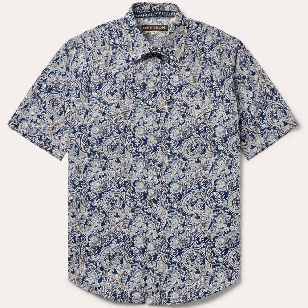 Stetson Greenspring Paisley Short Sleeve Western Shirt Blue