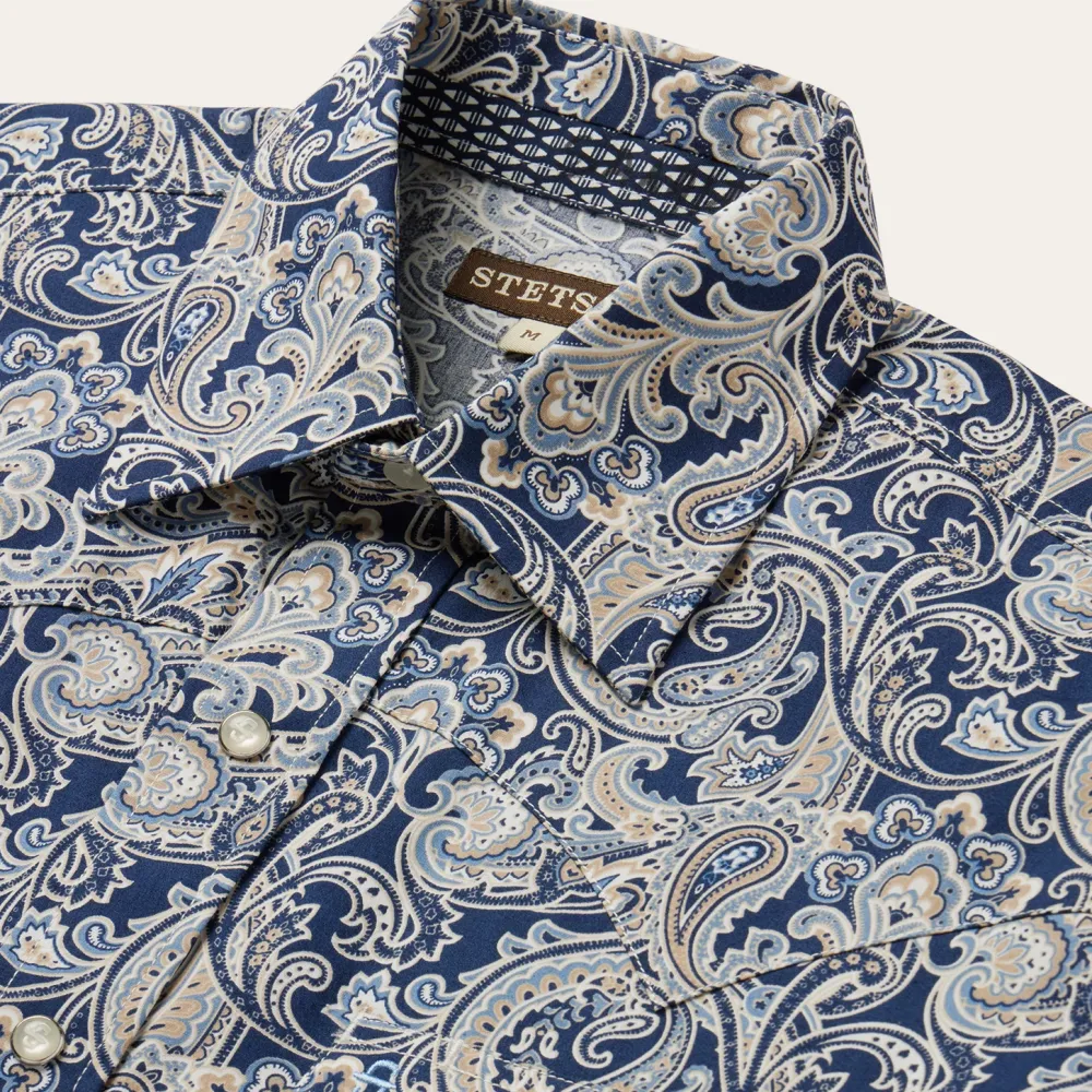 Stetson Greenspring Paisley Short Sleeve Western Shirt Blue