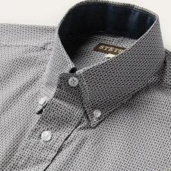Stetson Geo Print Button Front Shirt Grey New