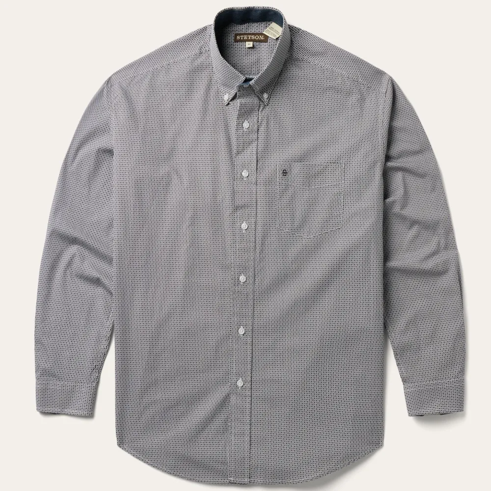 Stetson Geo Print Button Front Shirt Grey