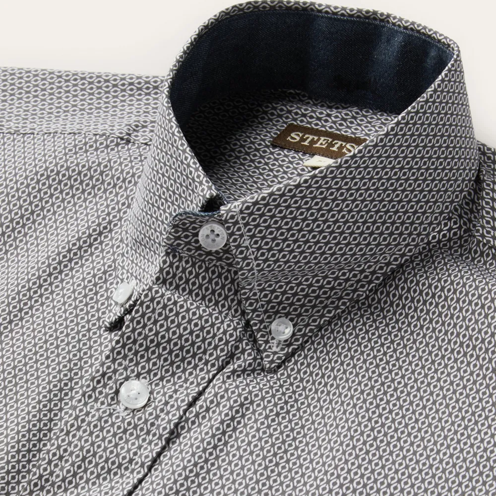 Stetson Geo Print Button Front Shirt Grey