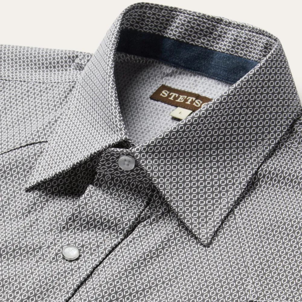 Stetson Geo Print Western Shirt Grey Clearance