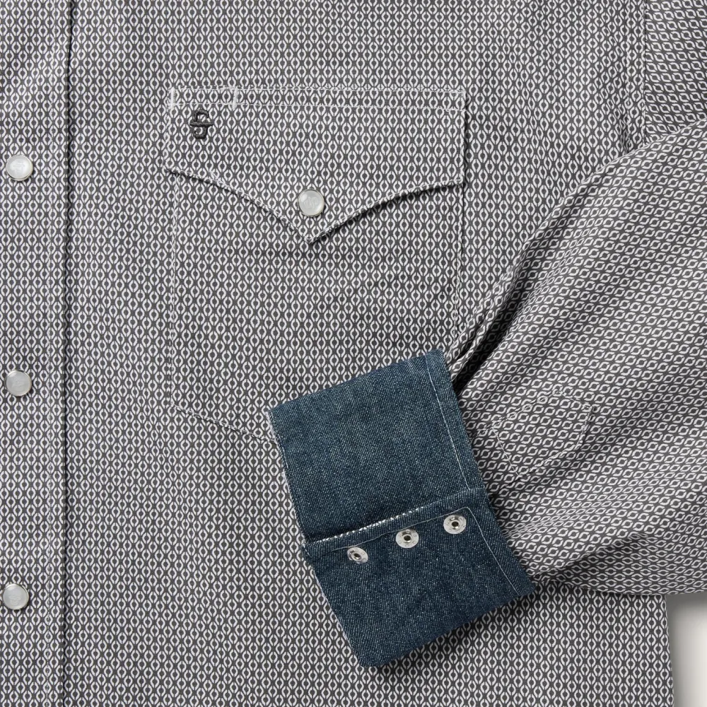 Stetson Geo Print Western Shirt Grey Clearance