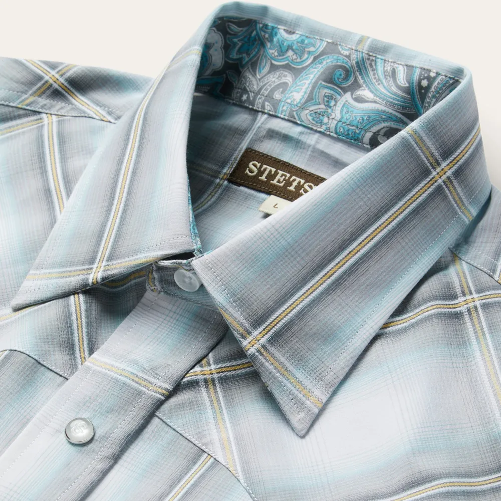 Stetson Sky Ombre Plaid Western Shirt Grey Outlet