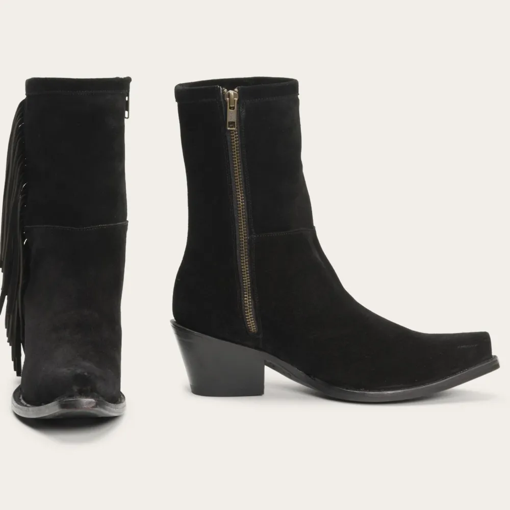 Stetson Halle Suede Fringe Side Zip Boot Black Sale