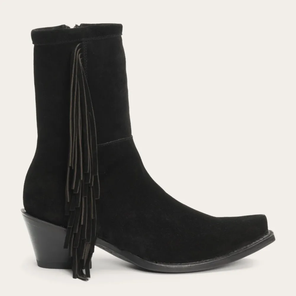 Stetson Halle Suede Fringe Side Zip Boot Black Sale