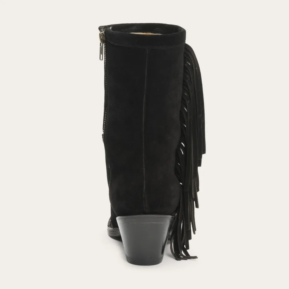 Stetson Halle Suede Fringe Side Zip Boot Black Sale
