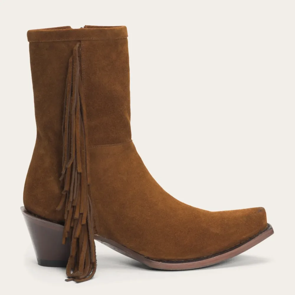 Stetson Halle Suede Fringe Side Zip Boot Brown Discount