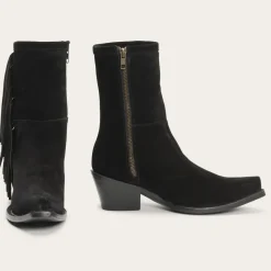 Stetson Halle Suede Fringe Side Zip Boot Black Hot