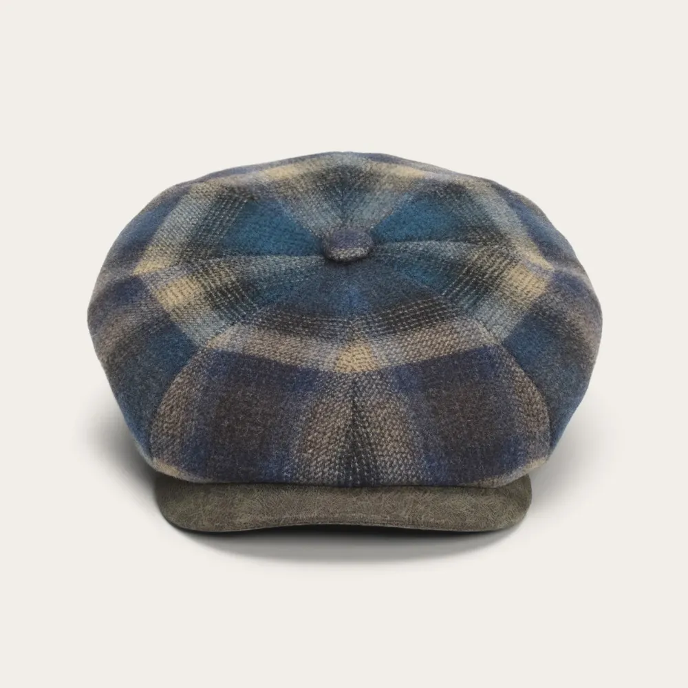 Stetson Hatteras Virgin Wool Cap Blue/Beige Check Outlet