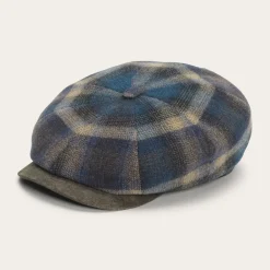 Stetson Hatteras Virgin Wool Cap Blue/Beige Check Outlet