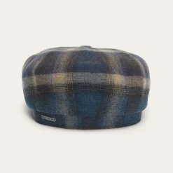 Stetson Hatteras Virgin Wool Cap Blue/Beige Check Outlet