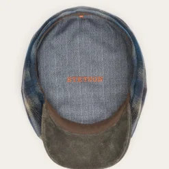 Stetson Hatteras Virgin Wool Cap Blue/Beige Check Outlet