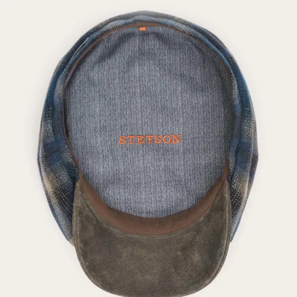 Stetson Hatteras Virgin Wool Cap Blue/Beige Check Outlet