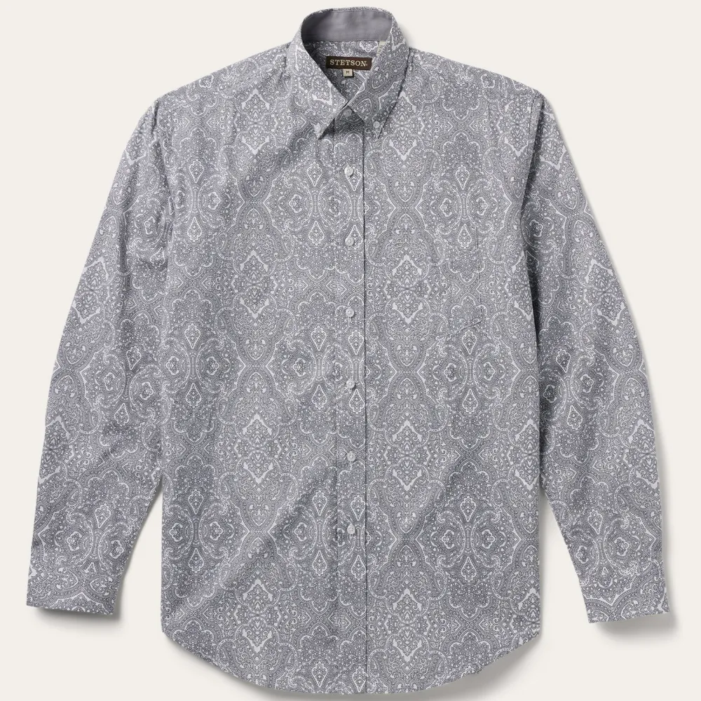 Stetson Highland Paisley Button-Front Shirt Grey Clearance
