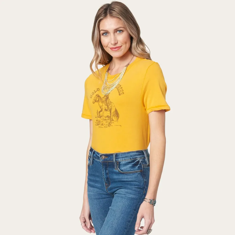 Stetson Hold Your Horses Graphic Tee Yellow New