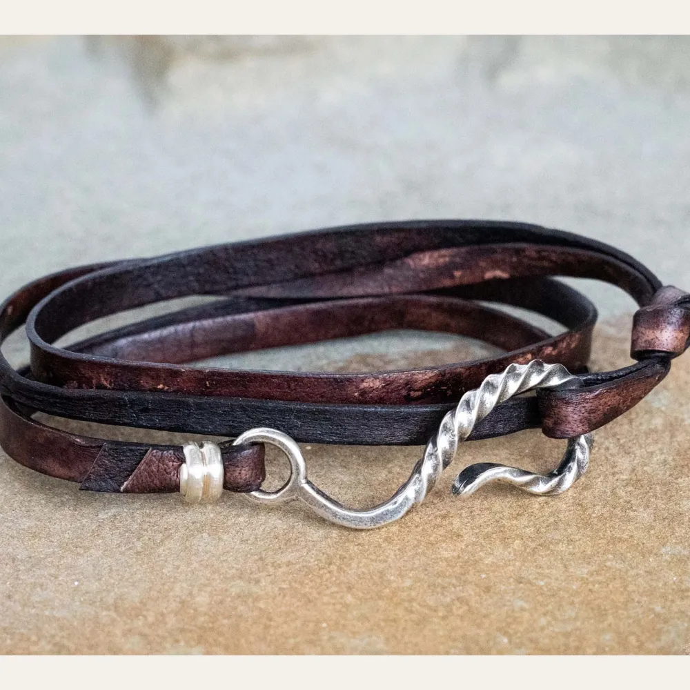 Stetson Hook Leather Bracelet Brown Leather Hot
