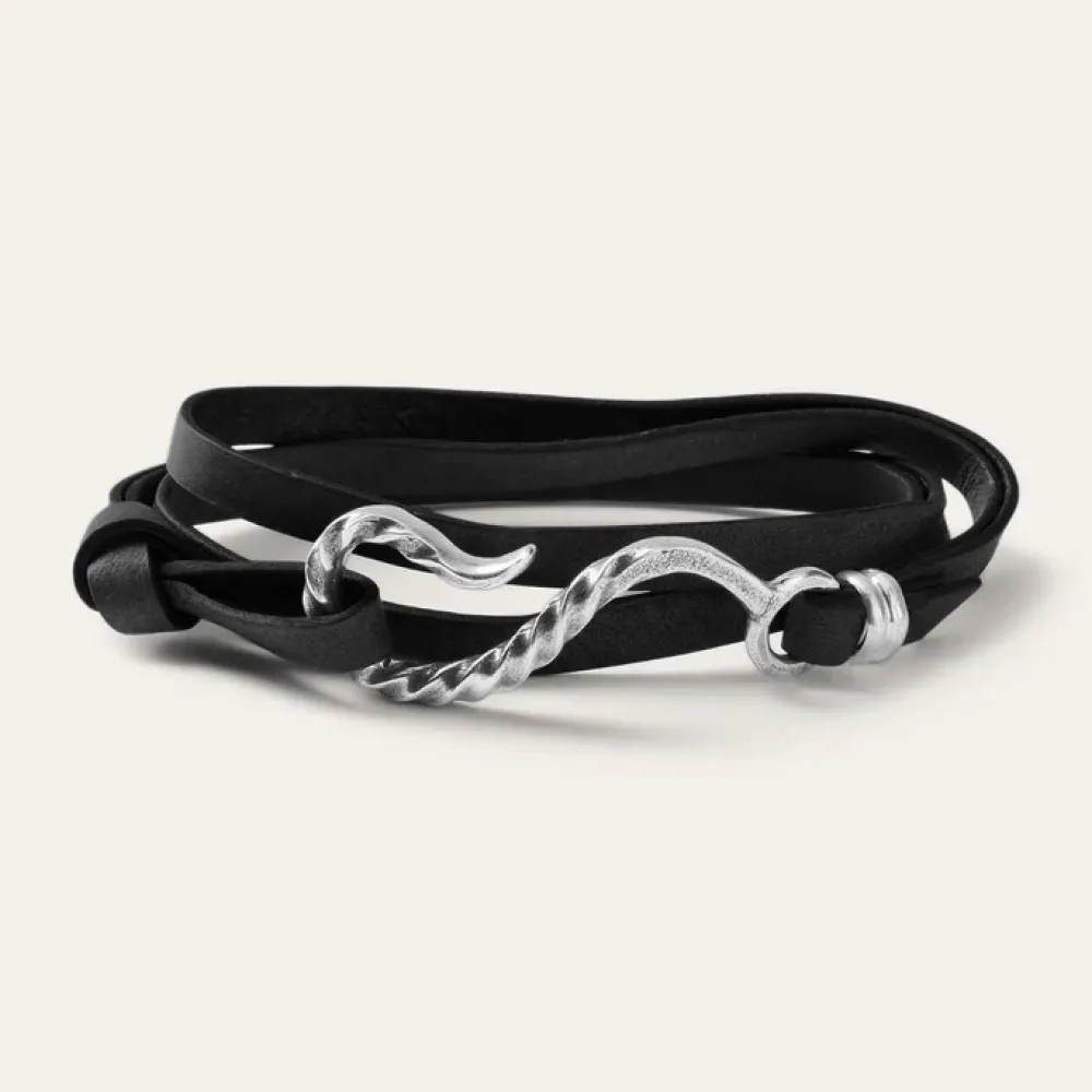 Stetson Hook Leather Bracelet Black Leather Outlet