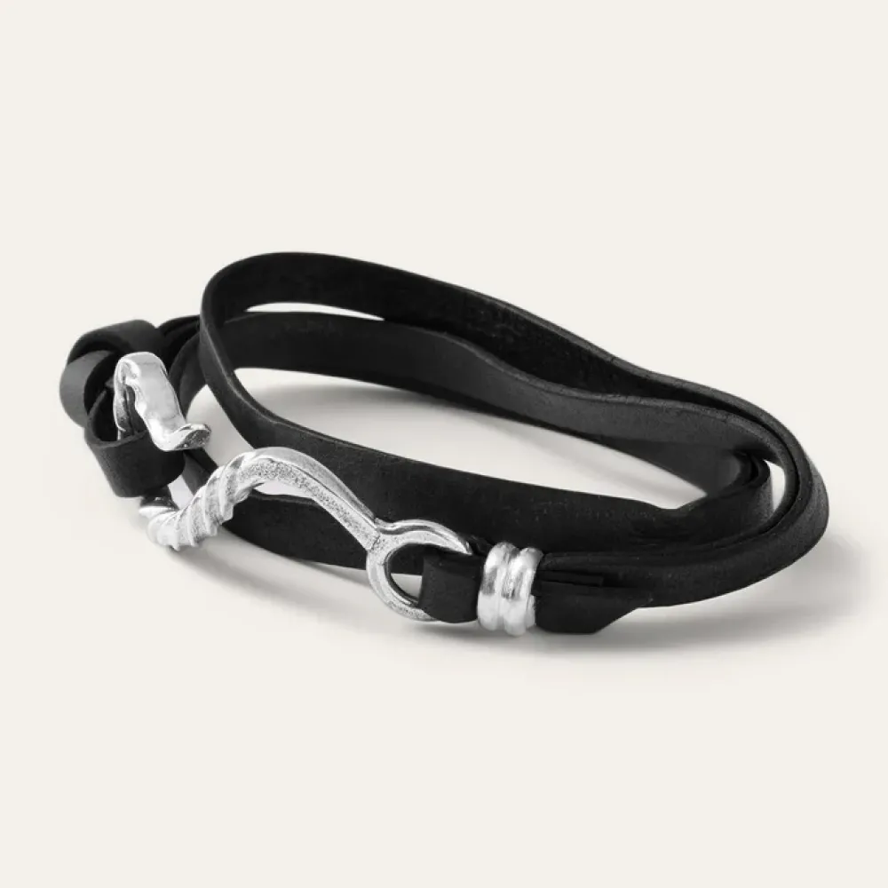 Stetson Hook Leather Bracelet Black Leather Outlet