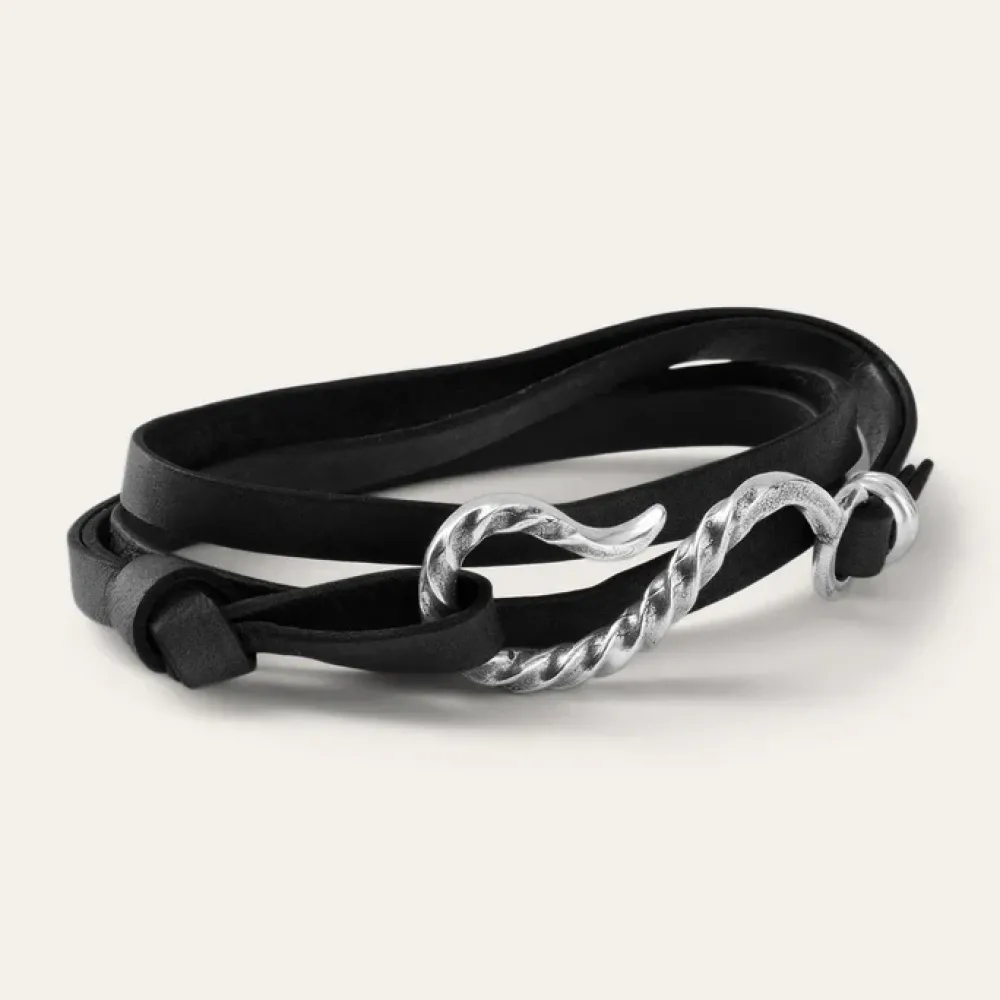Stetson Hook Leather Bracelet Black Leather Outlet