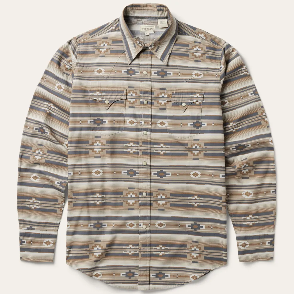 Stetson Horizontal Aztec Print Western Shirt Brown Sale