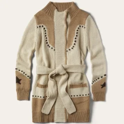 Stetson Horseshoe  Star Belted Cardigan White New