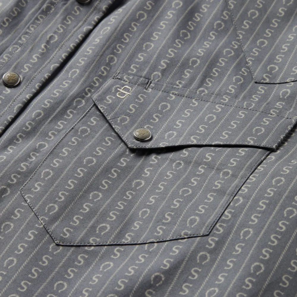 Stetson Horseshoe Stripe Print Shirt Grey Clearance