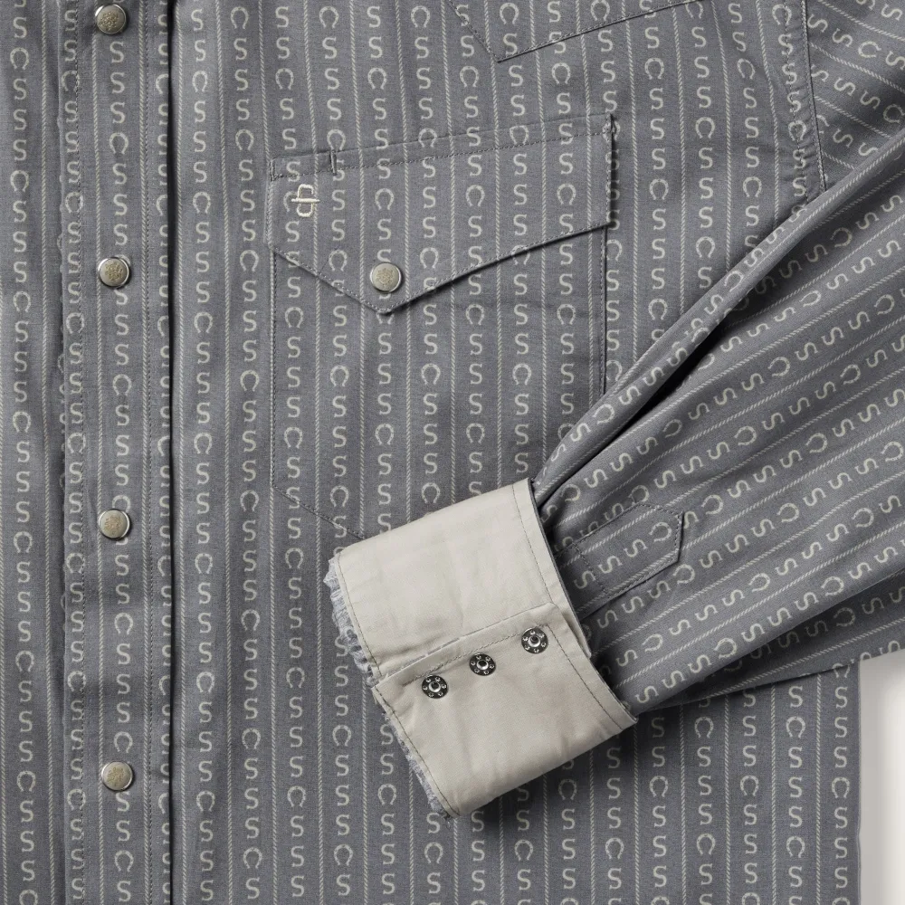 Stetson Horseshoe Stripe Print Shirt Grey Clearance