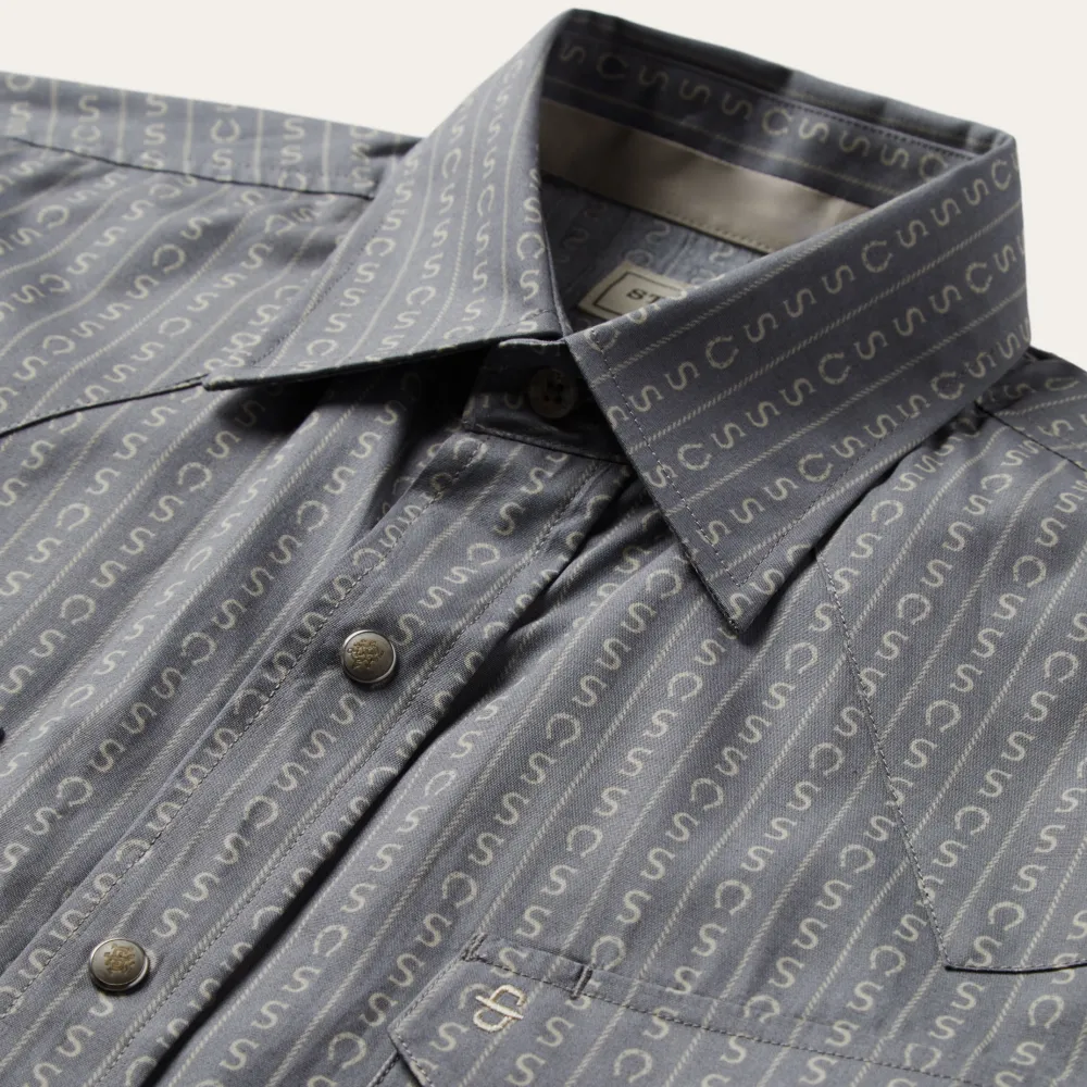 Stetson Horseshoe Stripe Print Shirt Grey Hot