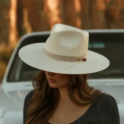 Stetson JW Marshall Straw Flat Brim Hat Natural Clearance