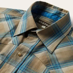 Stetson Khaki Ombre Plaid Shirt Brown Clearance
