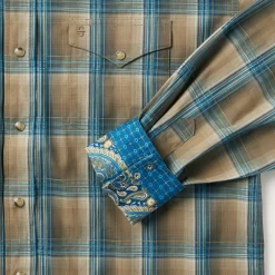 Stetson Khaki Ombre Plaid Shirt Brown Clearance