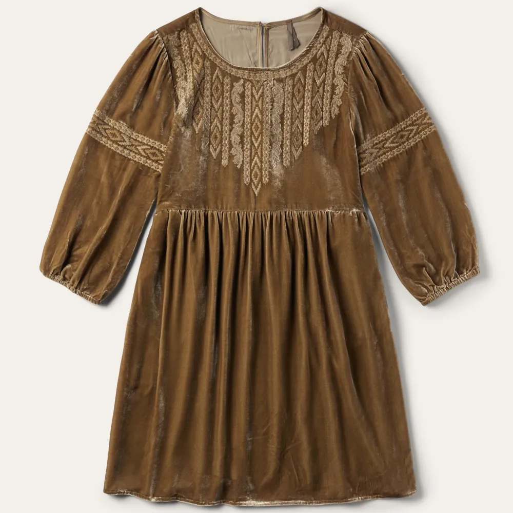 Stetson Khaki Velvet Babydoll Dress Copper