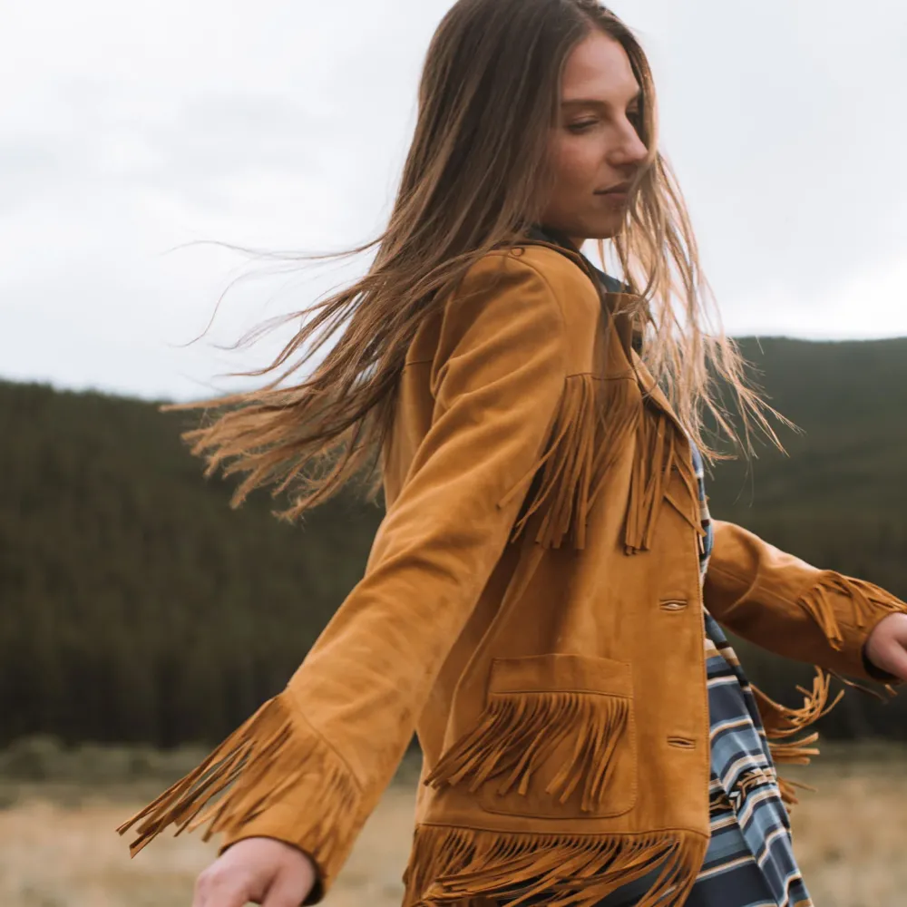 Stetson Lamb Suede Fringed Jacket Brown