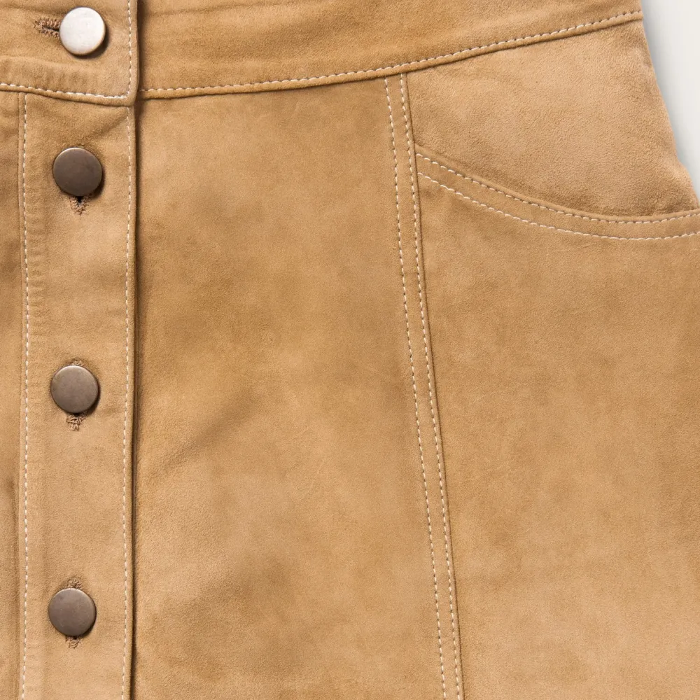 Stetson Lamb Suede Gored Skirt Brown New