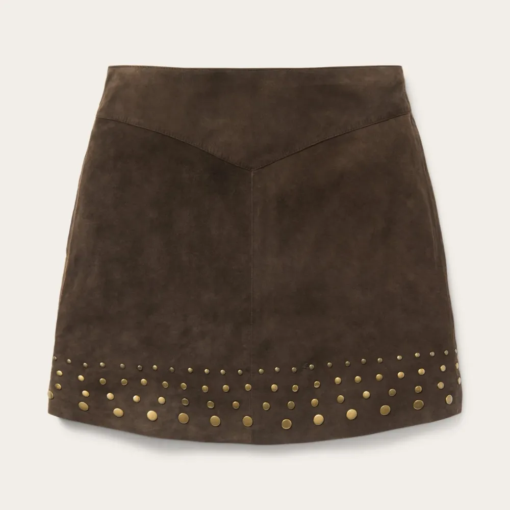 Stetson Lamb Suede Skirt with Nailheads Brown New