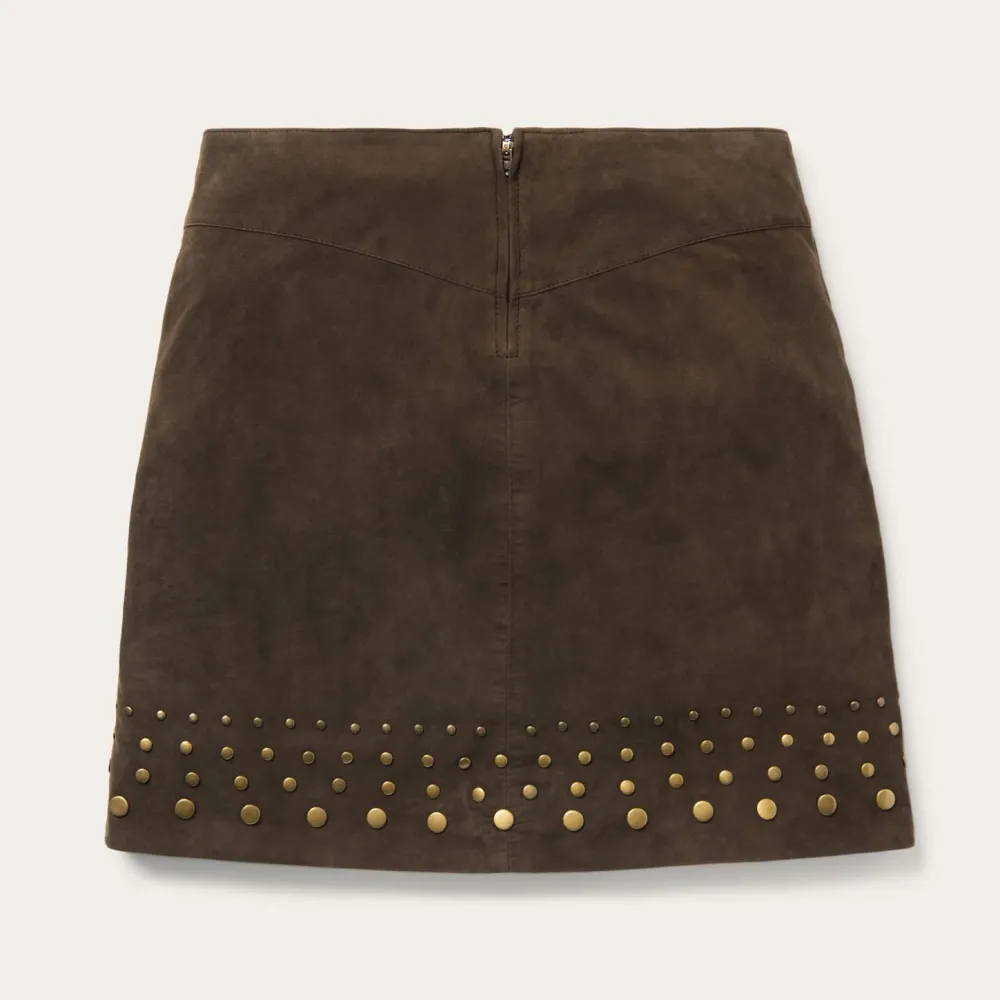 Stetson Lamb Suede Skirt with Nailheads Brown New
