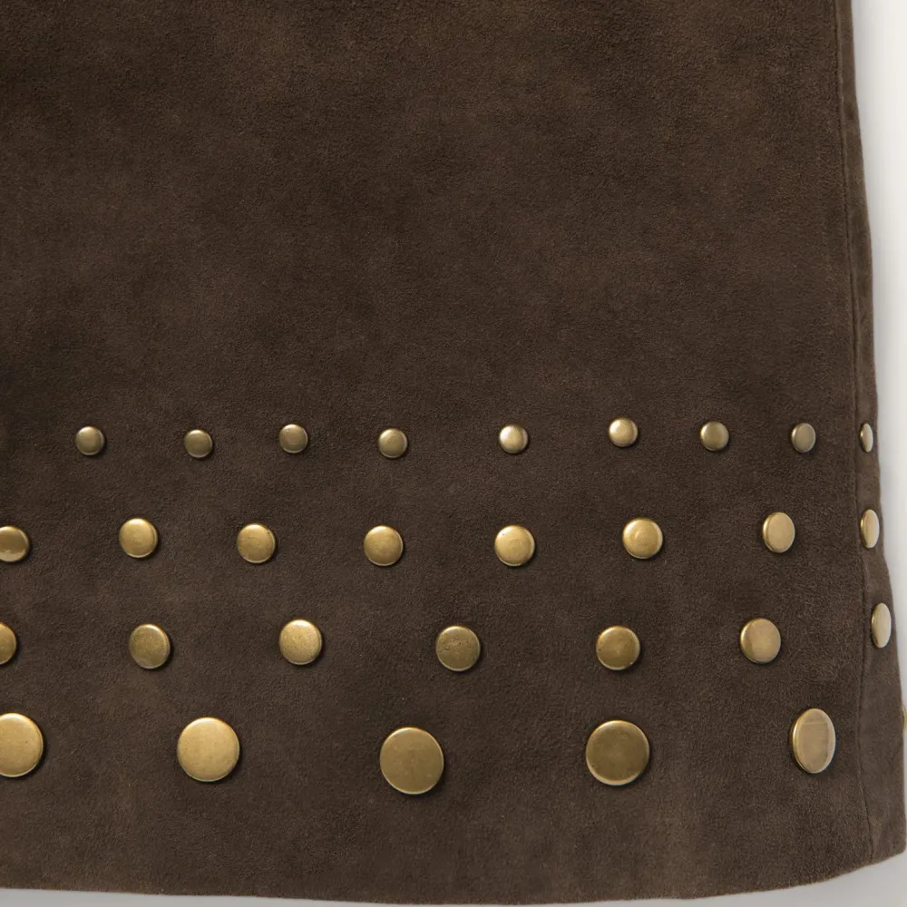 Stetson Lamb Suede Skirt with Nailheads Brown New