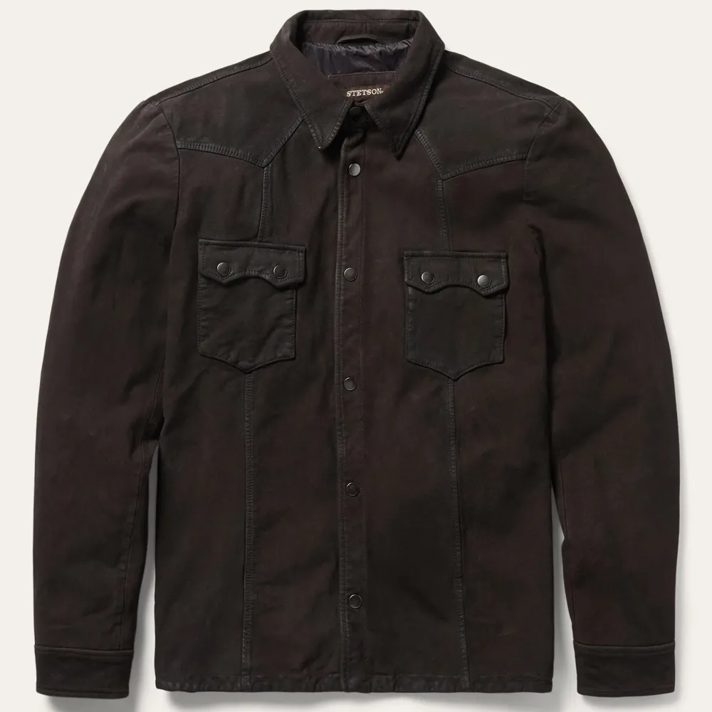 Stetson Leather Western Shirt Jacket Brown Sale