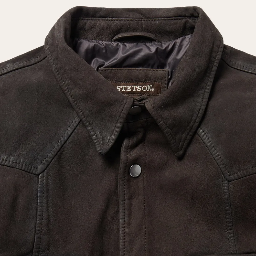 Stetson Leather Western Shirt Jacket Brown Sale