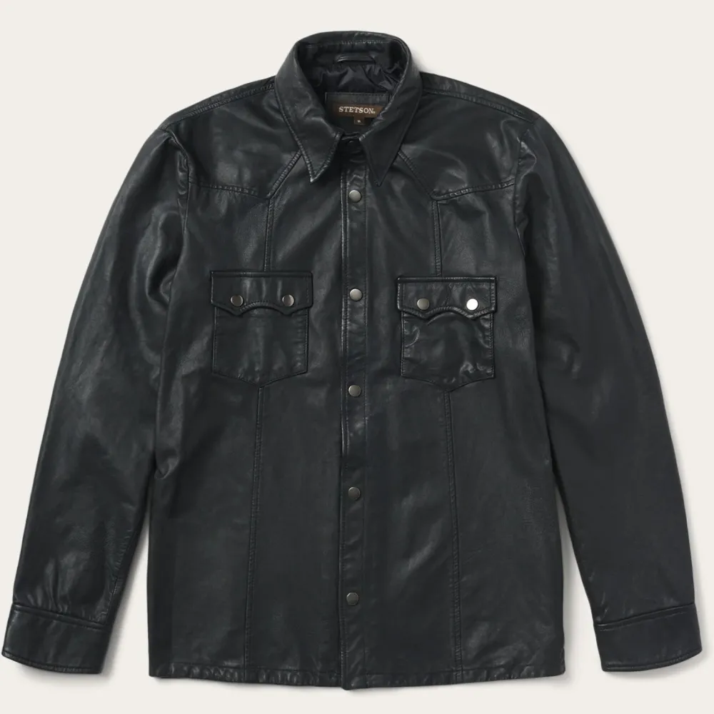 Stetson Leather Western Shirt Jacket Black Sale
