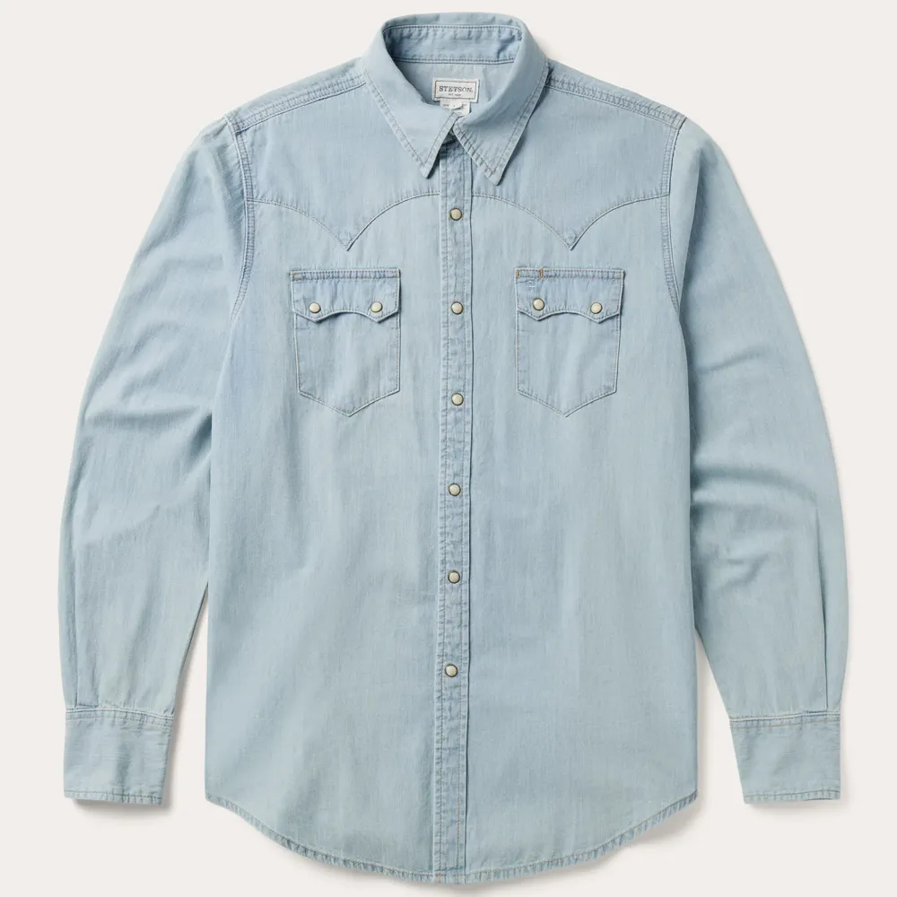 Stetson Light Denim Western Shirt Blue Hot