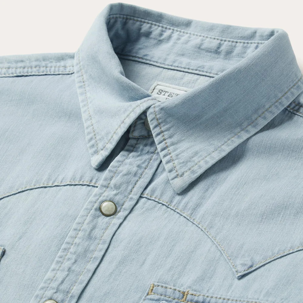 Stetson Light Denim Western Shirt Blue Hot