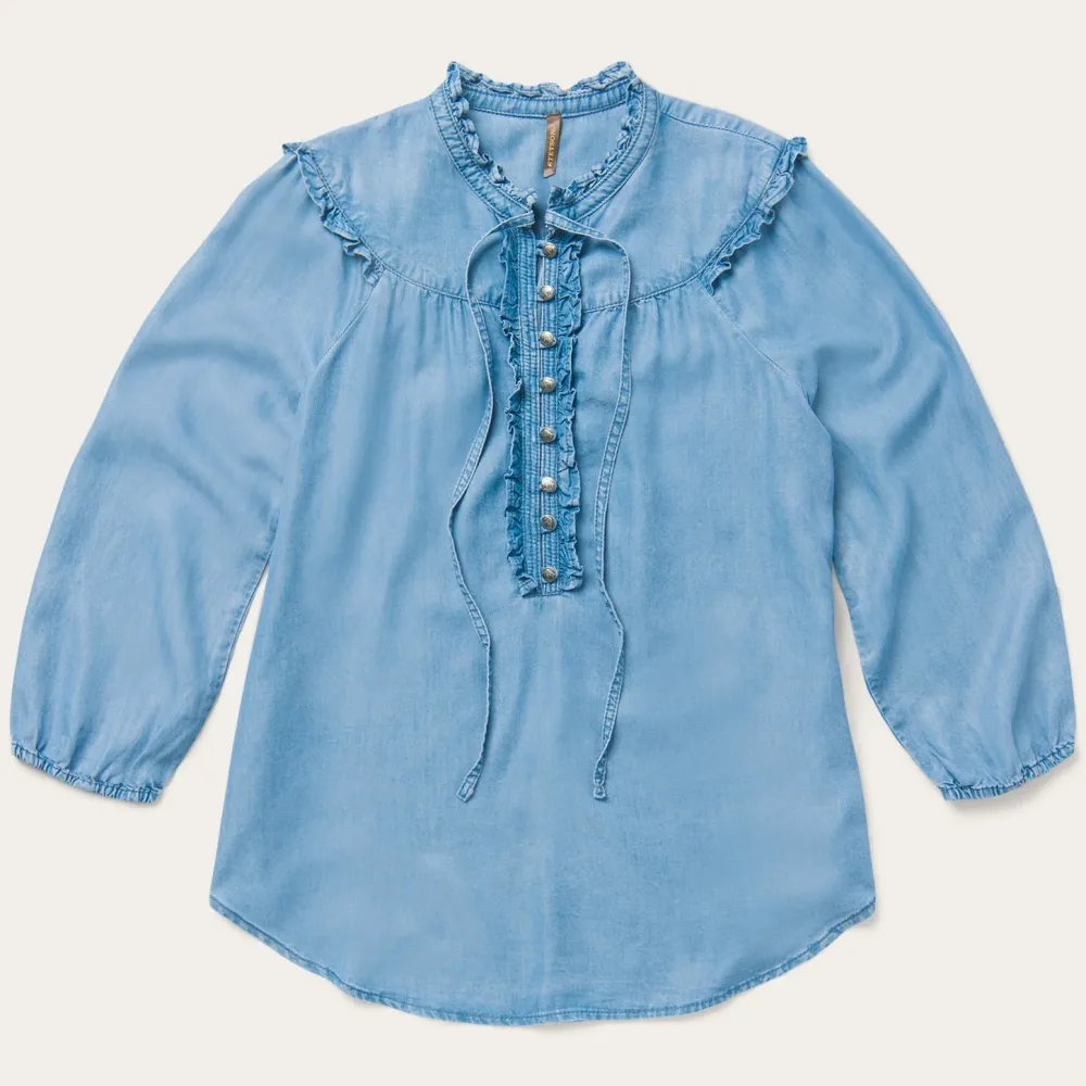 Stetson Lightweight Denim Peasant Blouse Blue Clearance